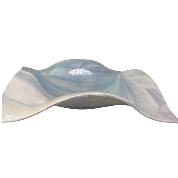 Blue Swirled Art Glass Trinkets Dish‎ Bowl 9.5"x9.5"x2" - Picture 3 of 9